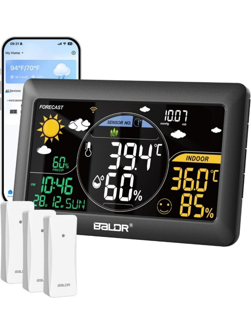 Large Color Display WiFi Weather Station with 3 Sensors & Real-Time Forecast